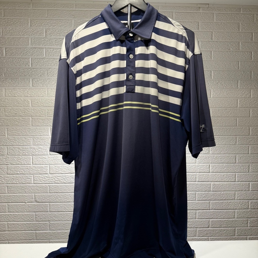 FootJoy FJ Golf Polo Shirt Mens XL Blue White Stripe‎ Short Sleeve Performance